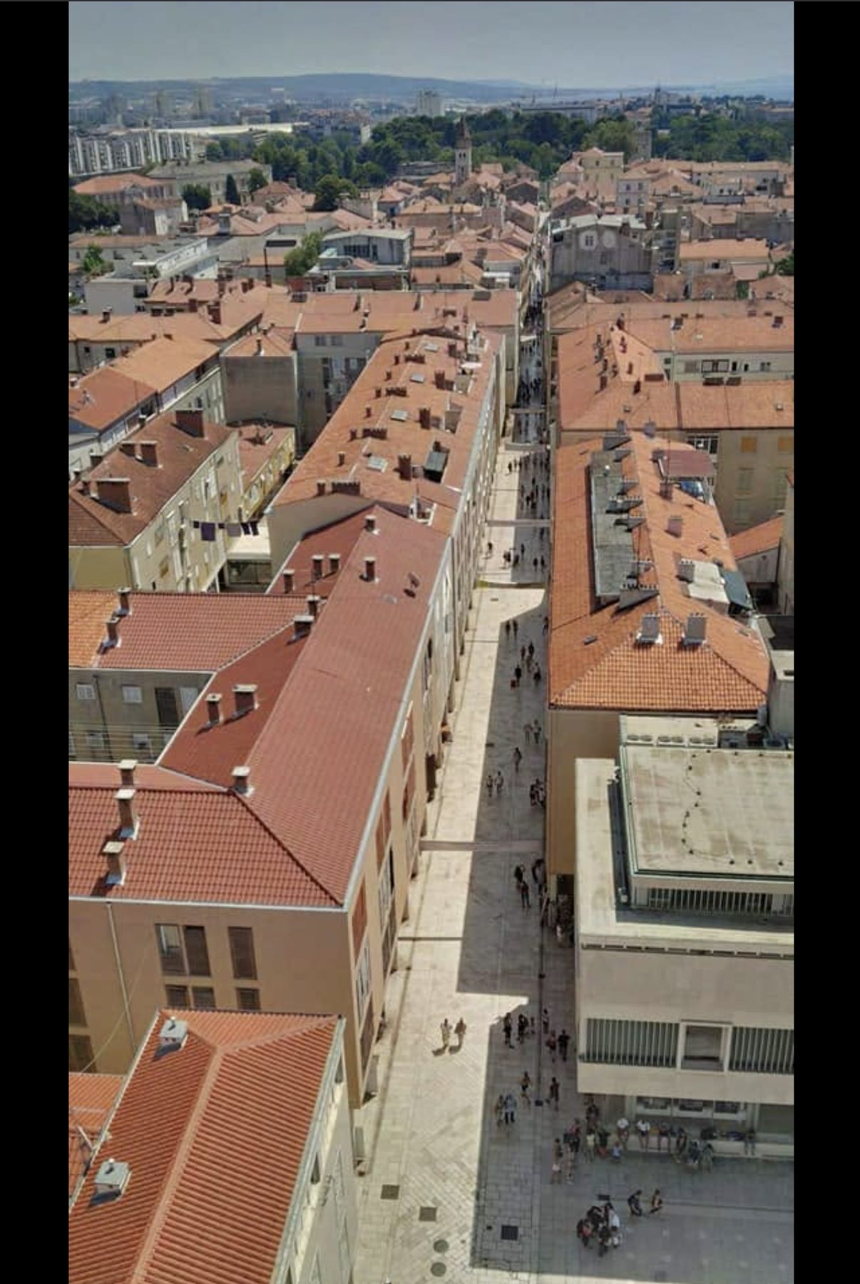 Aerial view of a pedestrian street through Zadar's old town, Croatia